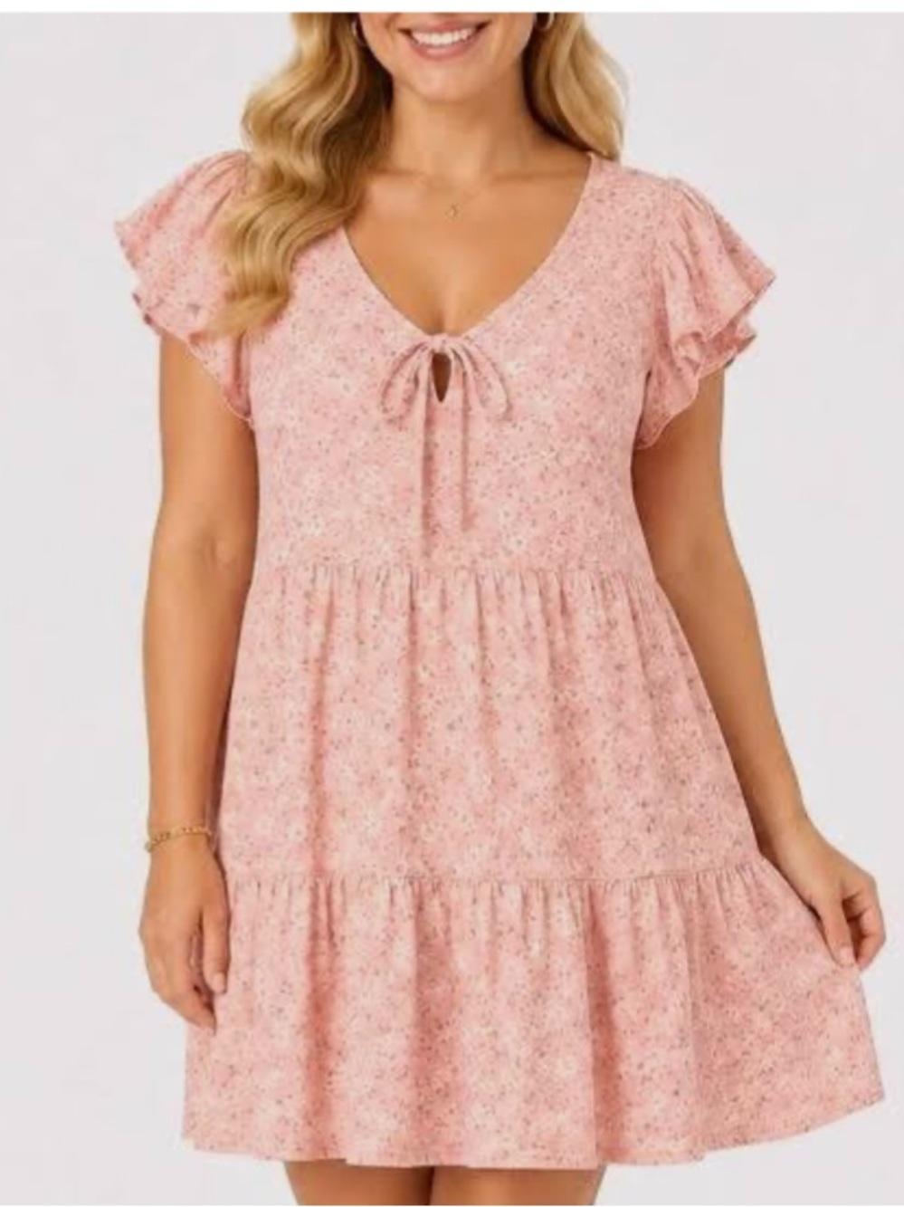Vintage Arizona Retro Floral Tiered Mini Dress pink Cottagecore Euro Summer